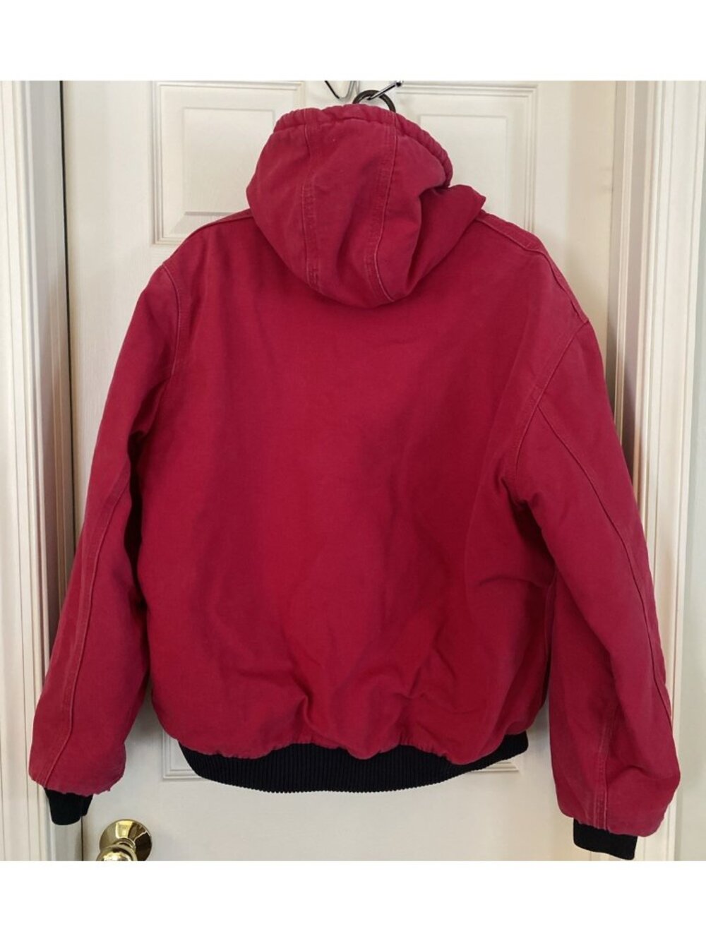 VTG Carhartt Y2K Unisex Red Hooded Zip-Up Work Farm Jacket Large USA Made - Picture 2 of 16